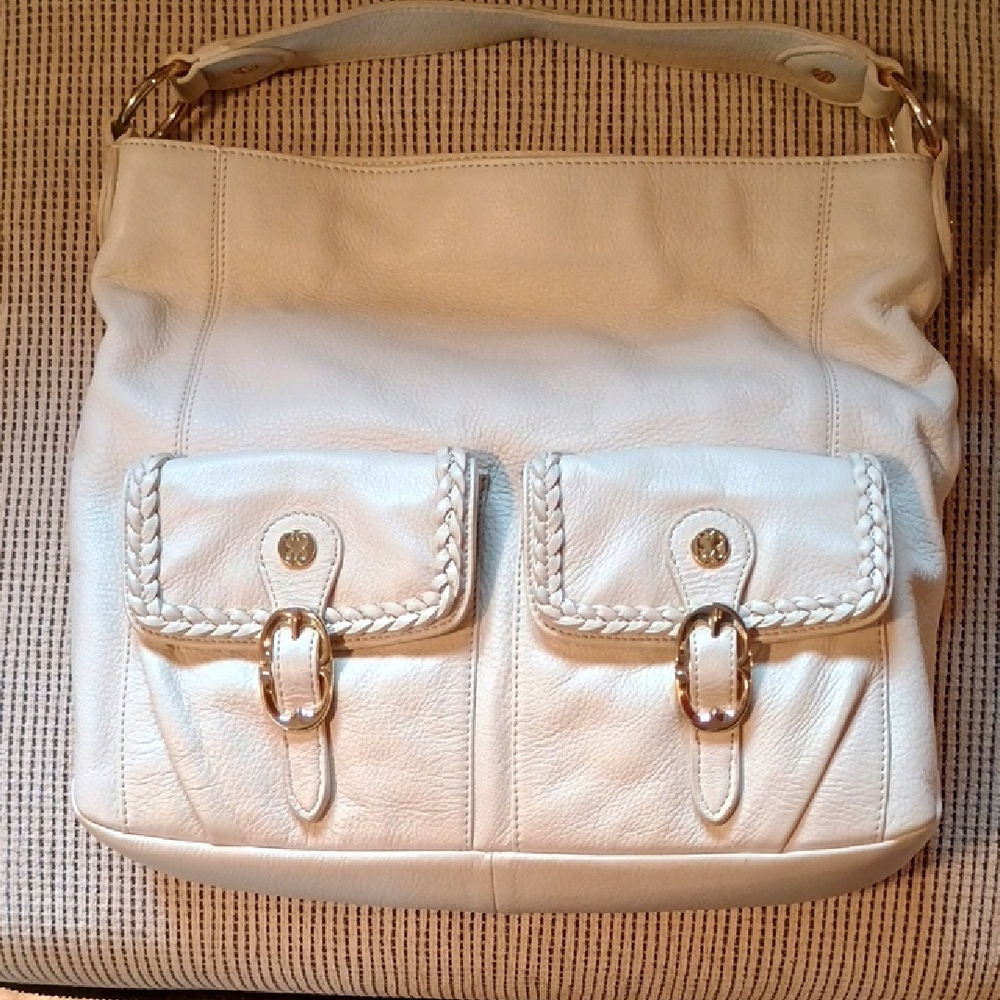 NWOT Emma Fox Cream Leather Shoulder Bag with Braided Detail